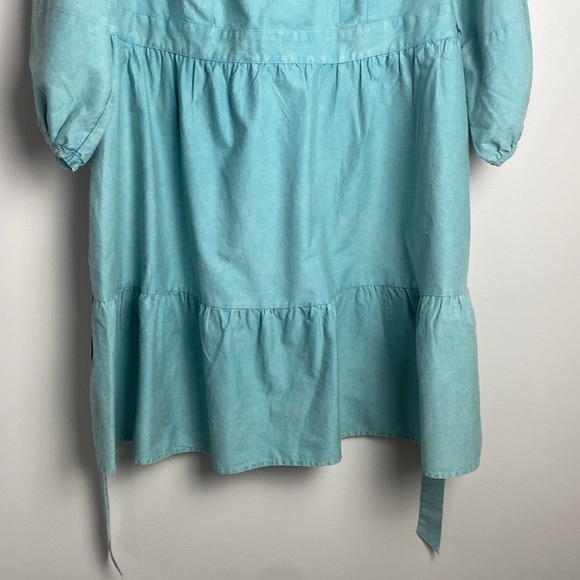 Ava & Viv Tiered Dress Tie Back Balloon Sleeve A Line Acid Wash Green Size 1X - Picture 6 of 14